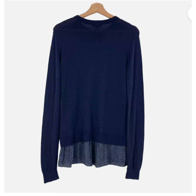 CURRENT AIR Layered Peplum Look LARGE Crew Neck Sweater In Navy pullover NEW