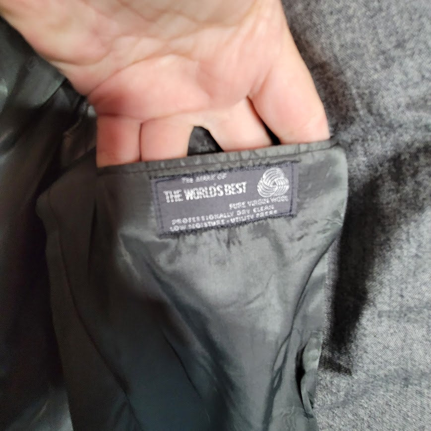 Christian Dior Vintage Wool 40L 2 pc. Suit Jacket Pants Grey Cuffed Pleated
