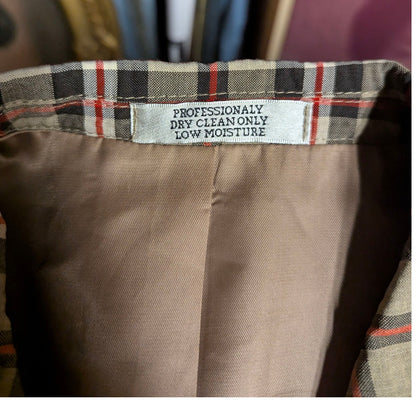 Vintage Bespoke Plaid Wool Blazer Sport Coat Brown Tan Red Checked Rockabilly