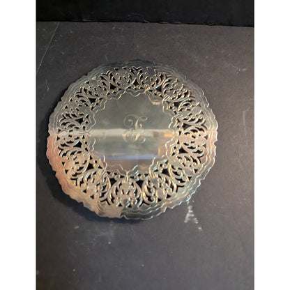 Vintage Silverplate Monogram F Pierced Filigree Denmark Trivet