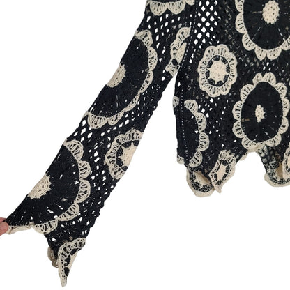 Knit Crocheted Sweater Modern Boho Size Medium NEW Two Tone Layering Bell Sleeve
