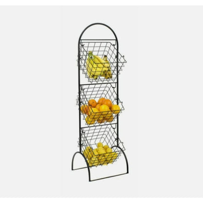 Sorbus 3-tiered metal shopping basket Fruit Vegetables Stand Whatnot Holder NEW