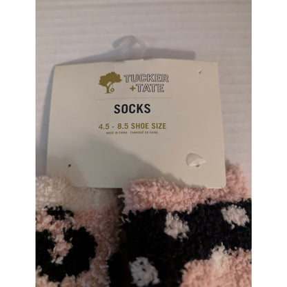 Tucker + Tate Girls Pink Black Leopard Fuzzy Cozy Socks 2-Pack Size S/M NWT