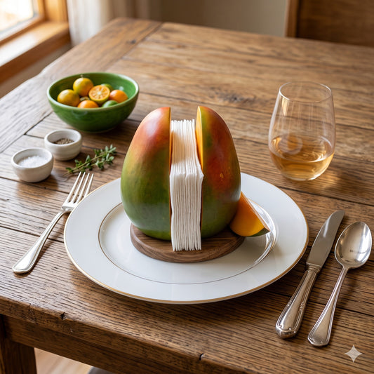 Vintage Mango Wooden Napkin Holder Fruit Kitchen Decor Mid-Century Hand Carved