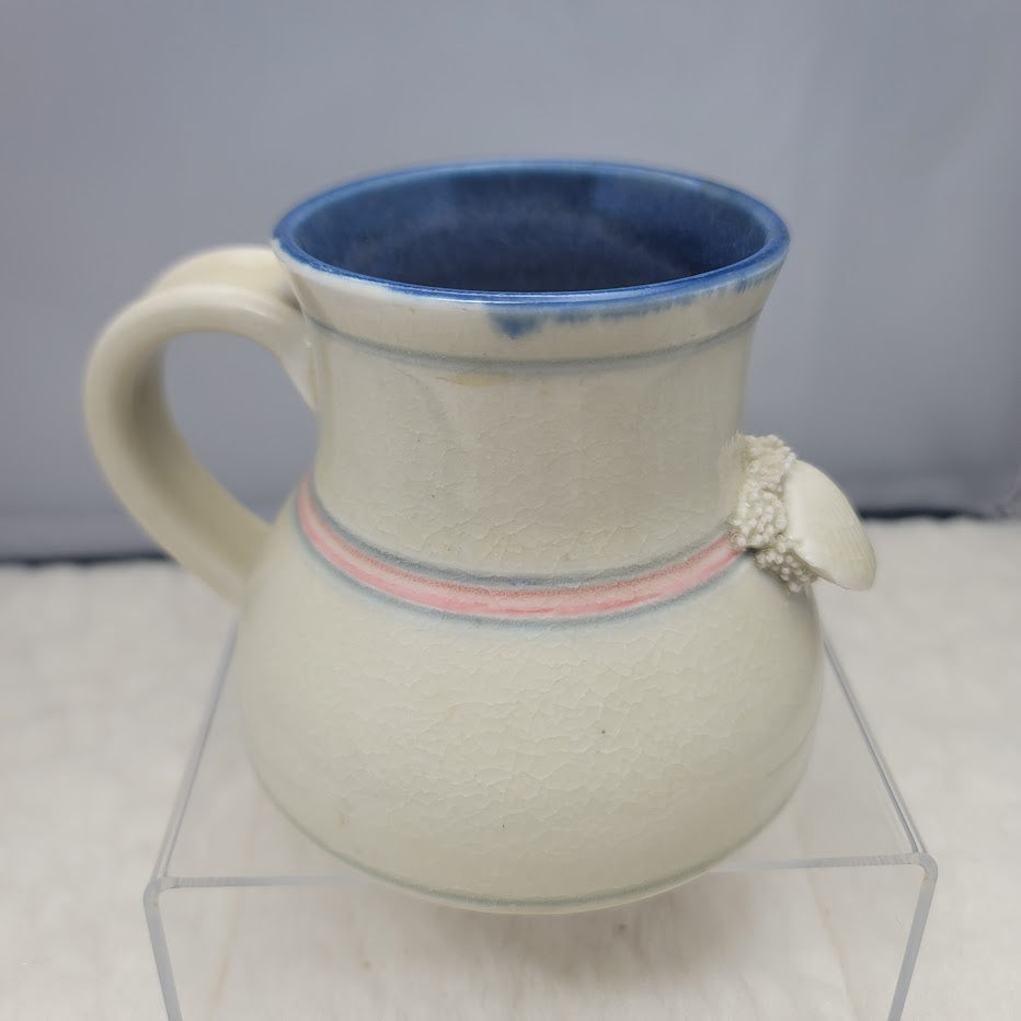 Wakulla Clay '86 Coffee Tea Mug Seashell Cream Blue Pink Ivory 4" tall