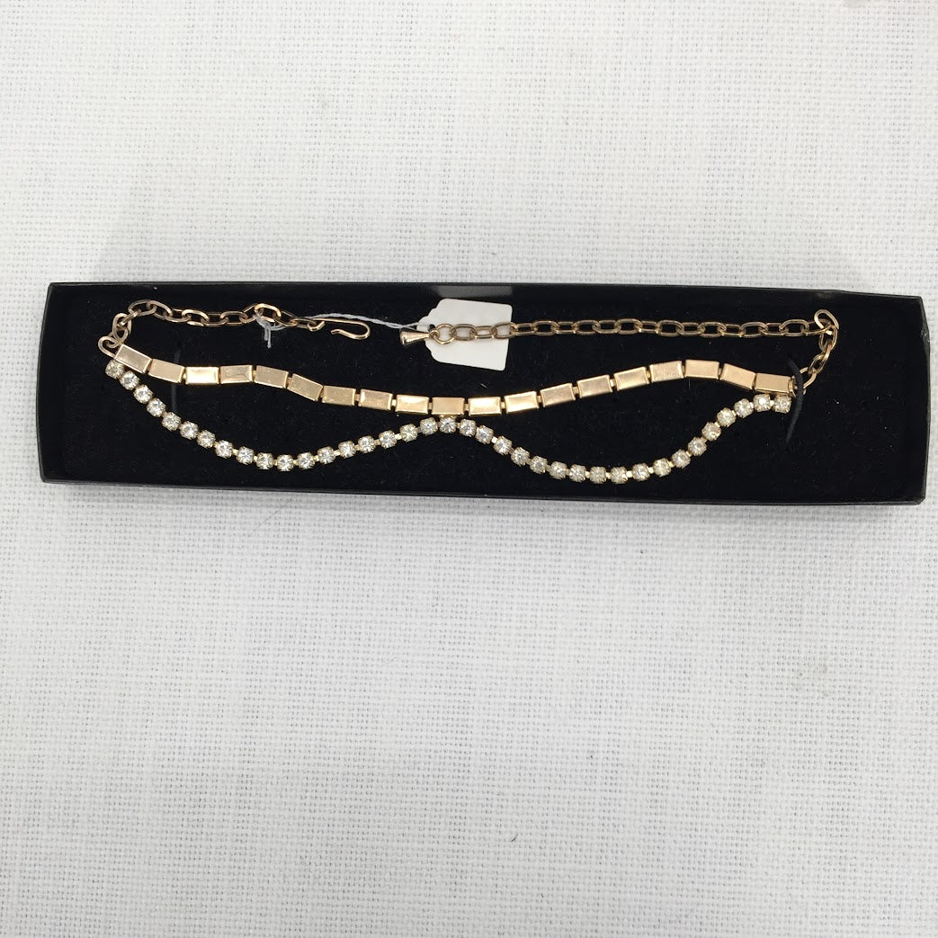 Vintage Necklace Matching Clip On Earring Gold Crystal Choker Style Reticulated