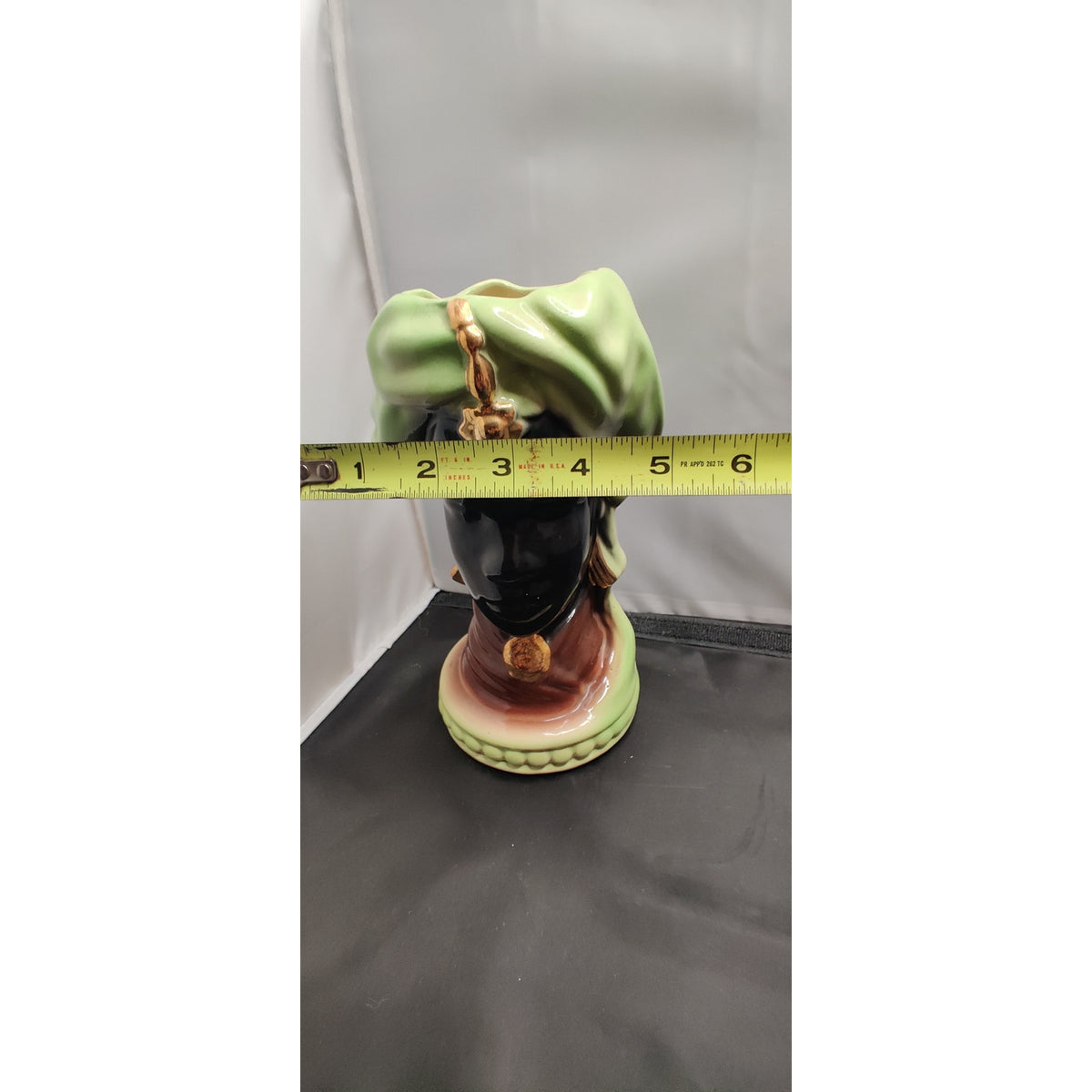 Vintage 1950s 9" Female Blackamoor African Head Vase Planter Turban Figurine