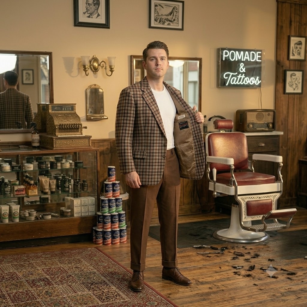 Vintage Bespoke Plaid Wool Blazer Sport Coat Brown Tan Red Checked Rockabilly