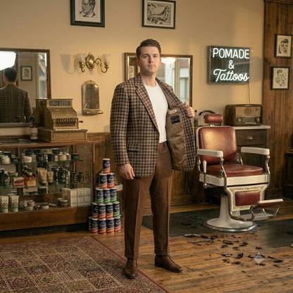 Vintage Bespoke Plaid Wool Blazer Sport Coat Brown Tan Red Checked Rockabilly