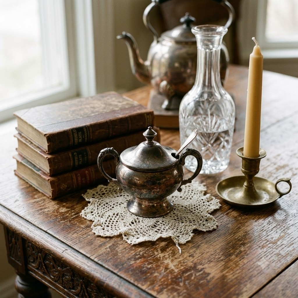 Vintage Antique Silver on Copper Lidded Sugar Bowl Condiment Pot