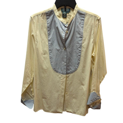 Lauren Ralph Lauren Yellow Tuxedo Shirt Striped Blue Bib NWT Cotton Blouse