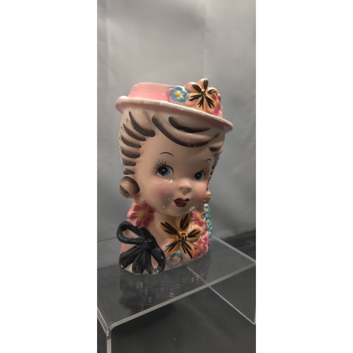 MCM Kitsch Lady Headvase Planter Pink Floral Japan Retro Ceramic Decor Vase Rare