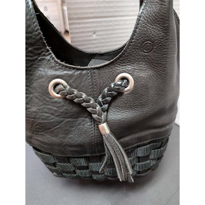 Longaberger To Go Woven Basket Braided Black Leather satchel Shoulder Bag Purse