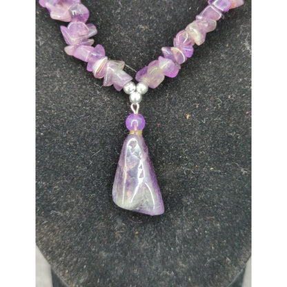 Vintage Amethyst Quartz Nugget Y-Necklace Drop Pendant Boho Chic Raw Crystal