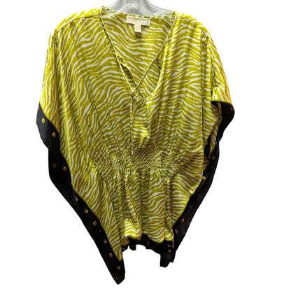 Michael Kors Chartreuse Yellow Zebra Print Studded Poncho Kaftan Top XS