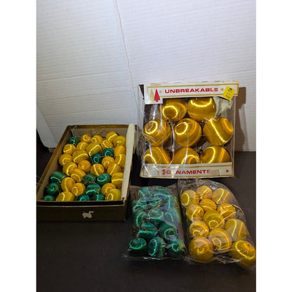 holiday lot of  68 spun nylon ornamets mini green gold 2" and 1"