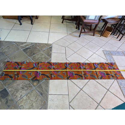 table runner 88" x 16" Rust purple blue Bird Florals cotton woven blend