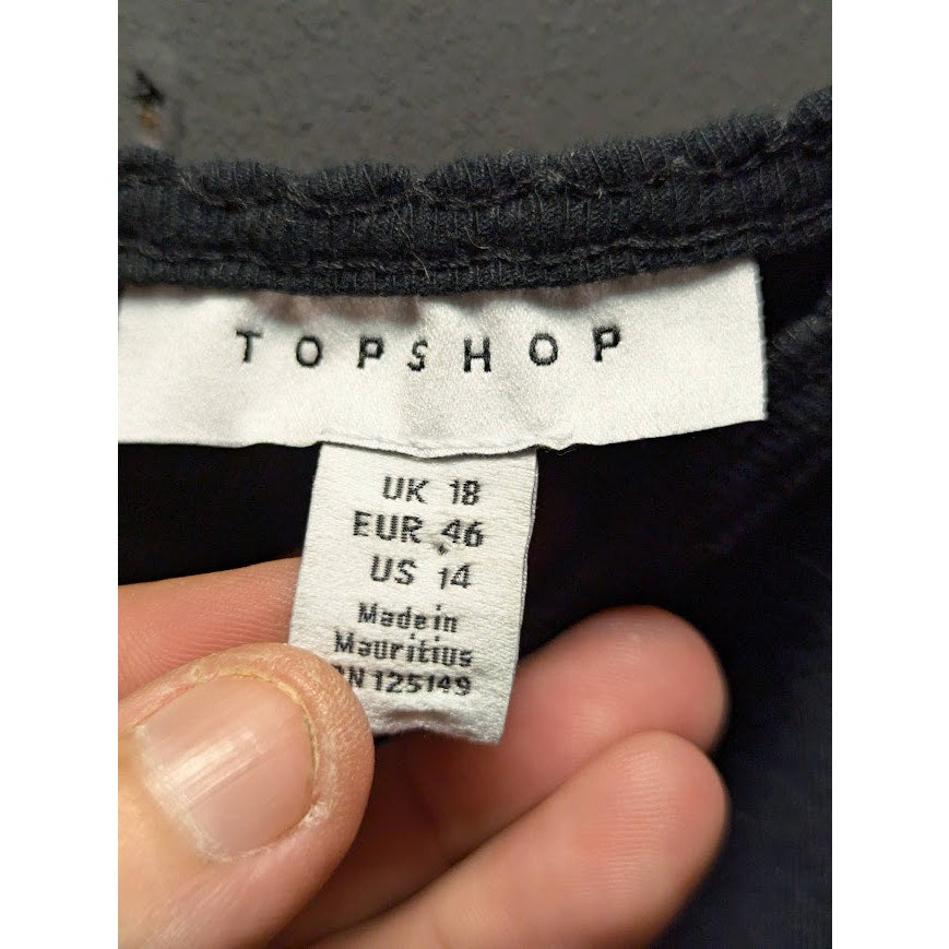 Topshop Black Ribbed Crop Tank Top Y2K Minimal Strappy Square Neck Camisole 10