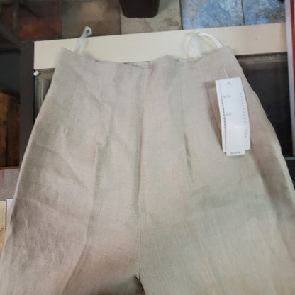 Donna Morgan Vintage Tan Linen Embroidered Pants Coastal Luxury High Waist 4