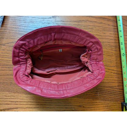 Vintage Brio Fuchsia Pink Leather Gathered Pouch Frame Clutch Bag