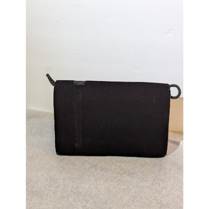 Vintage 80s Glam Black Velvet Clutch Bag Red Satin Rosette Ribbon Retro Evening