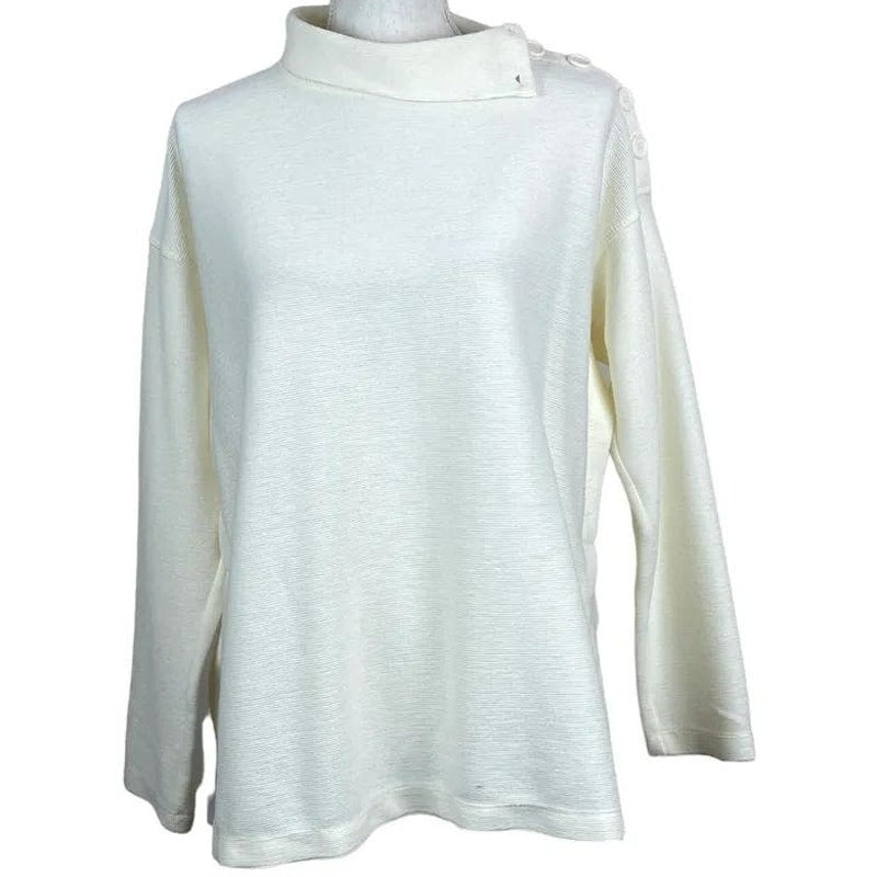 Max Studio Button Shoulder Mock Neck Pullover Top Sz XL/Extra Large in Cream NWT