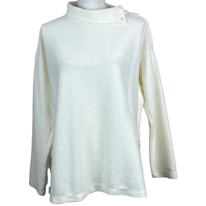 Max Studio Button Shoulder Mock Neck Pullover Top Sz XL/Extra Large in Cream NWT