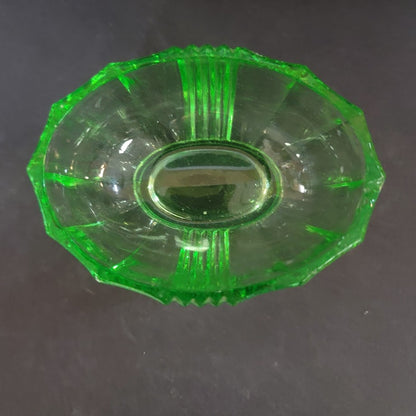 Vintage Pressed Uranium Vaseline Glass Vanity dish NO LID Green 2" x 4"
