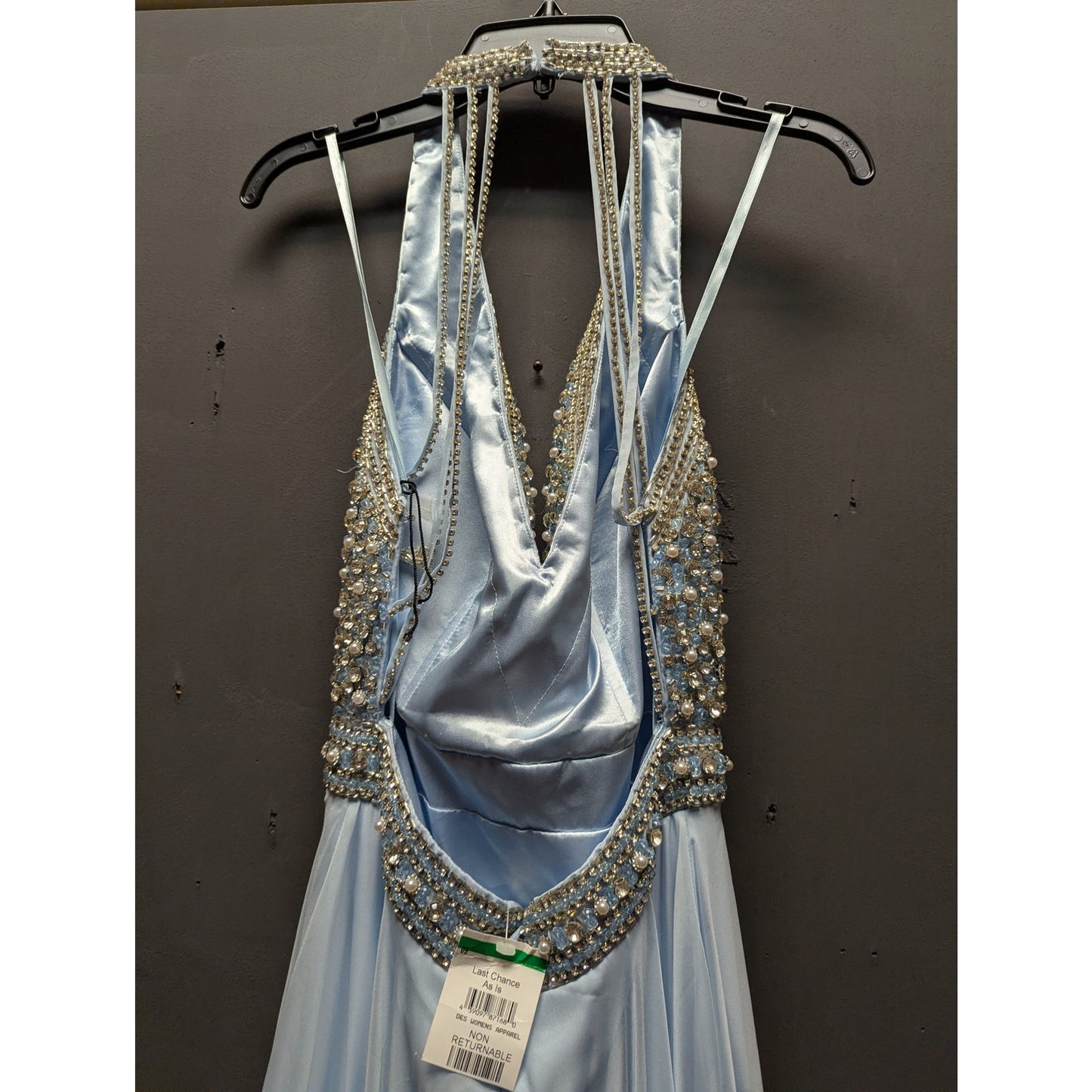 Mac Duggal Light Blue Beaded Halter Neck Prom Pageant Maxi Gown 4