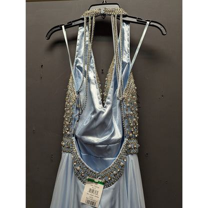 Mac Duggal Light Blue Beaded Halter Neck Prom Pageant Maxi Gown 4