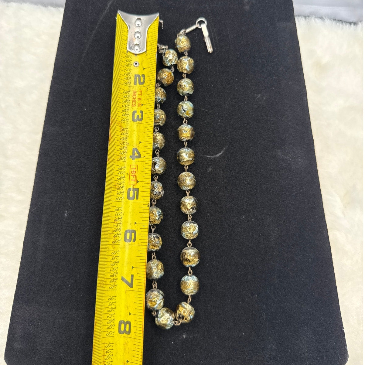 Vintage Art Deco Murano Venetian Gold Foil Bead Beaded Choker Necklace