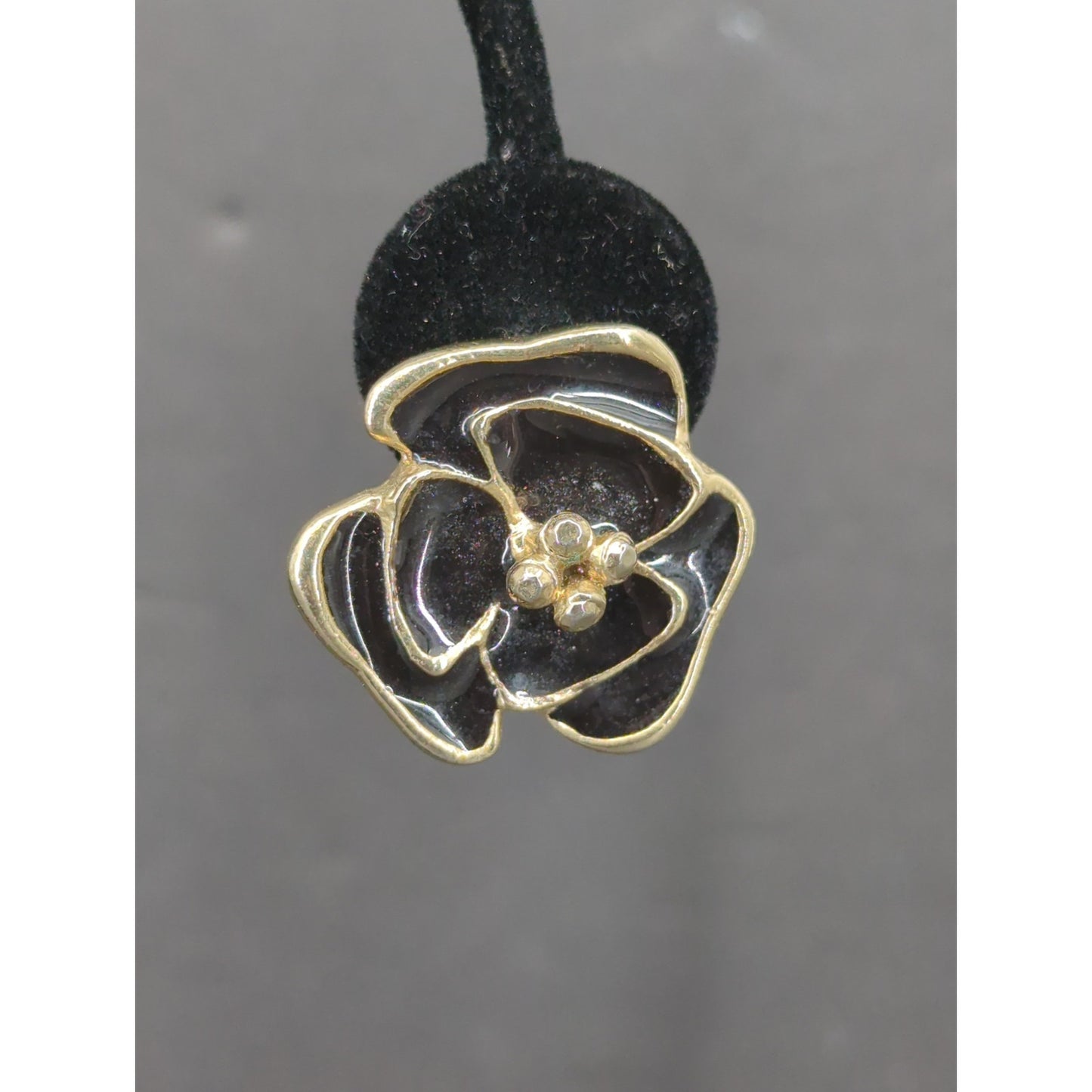 Vintage Black Enamel Gold Tone Rose Clip On Earrings 1980s Glam Flower