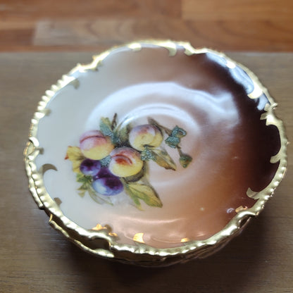 Set of 5 Bavarian handpainted saucer plates 5" Fruit gold trim