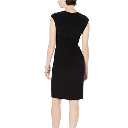 Jessica Howard Black Sheath Cocktail Dress Size 16 LBD embellished Sleeveless