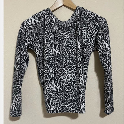 Poof Women Fleece V-neck Twist Top Sweater Size SMALL Animal Print NWT