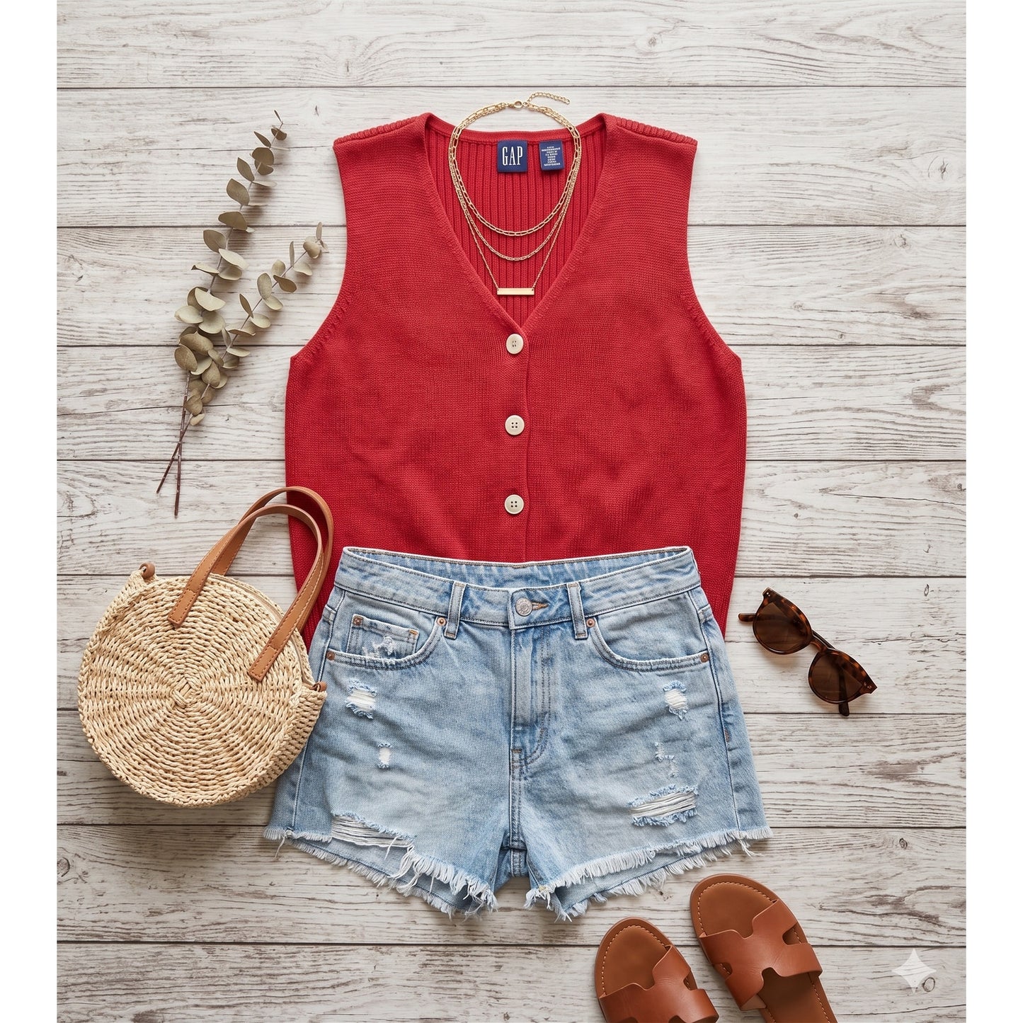 Gap Size Medium Ribbed Sleeveless button up sweater vest top Red Vneck Y2K
