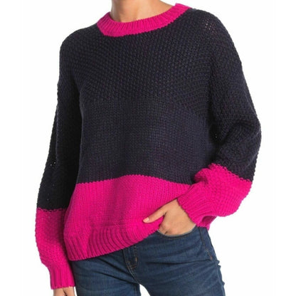 NWT Elodie Chunky Knit Colorblock Crew-Neck Pullover Sweater Blue/Pink Womens XS