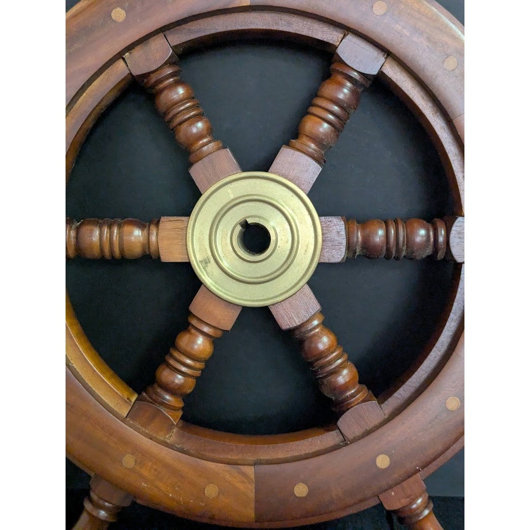 Vintage 20" wood and brass Ship Steering Wheel Fishing Boat Nautical Beach Deocr