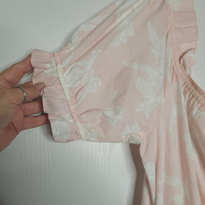 Vintage Pink White Floral Hawaii House Dress Short Sleeve Large/ XL NEED ELASTIC