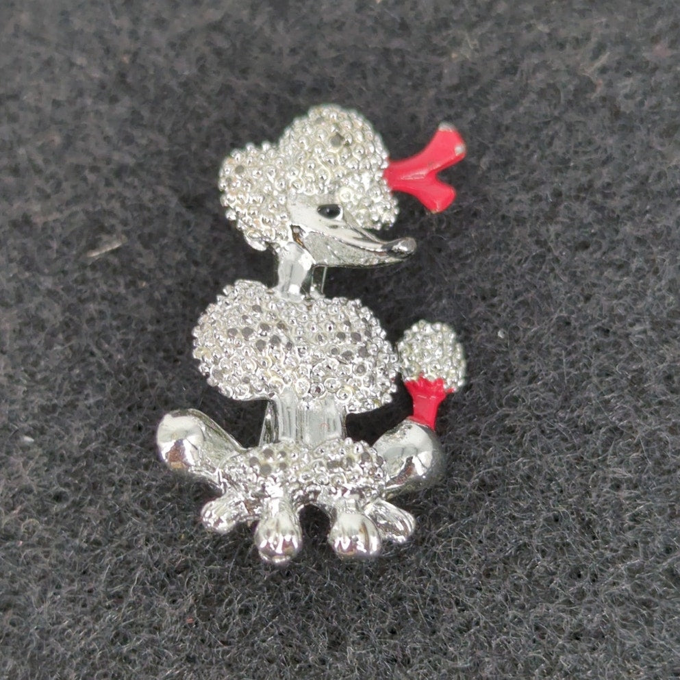 Vintage Silver-Tone Textured Poodle Dog Brooch Pin