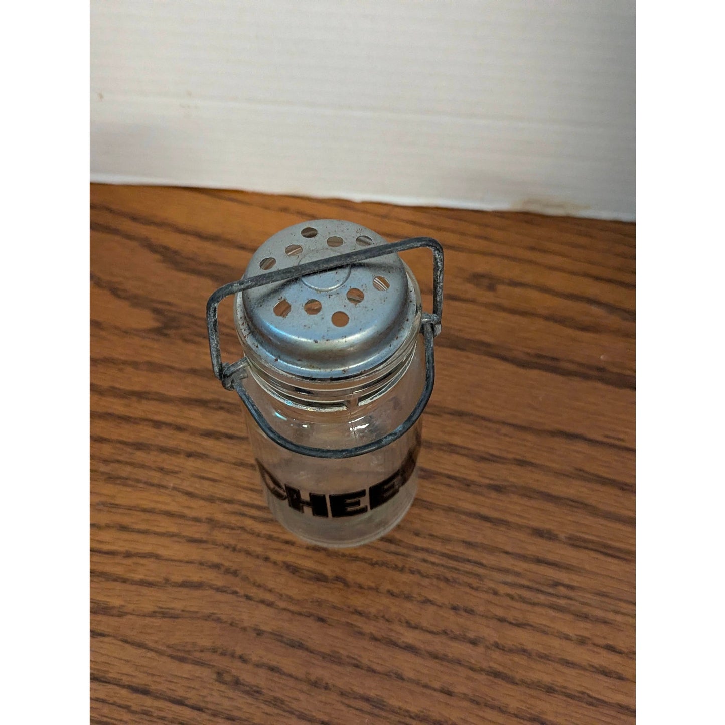 Vintage Clear Glass Miniature Milk Can Cheese Shaker with Wire Bail Handle