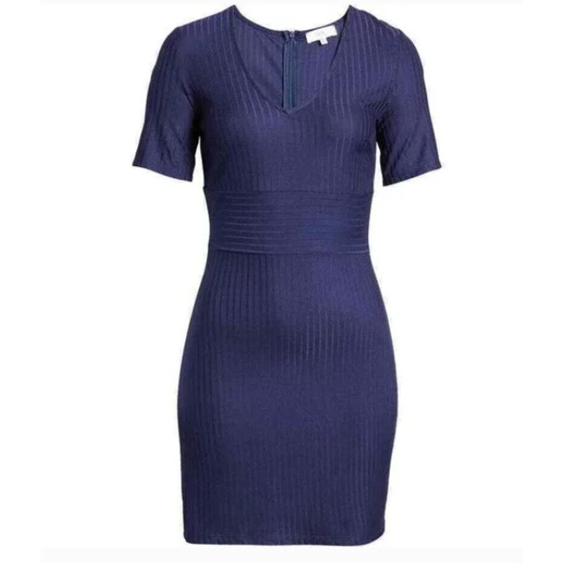 NSR Stretch Knit Mini Dress SMALL V-Neck Short Sleeve Empire Waist Cobalt NWT