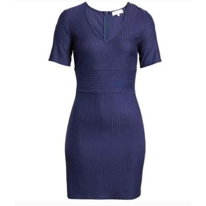 NSR Stretch Knit Mini Dress SMALL V-Neck Short Sleeve Empire Waist Cobalt NWT
