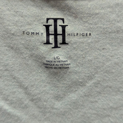 Tommy Hilfiger Light Blue Dotted Scoop Neck Elbow Sleeve Cotton Knit Top Large