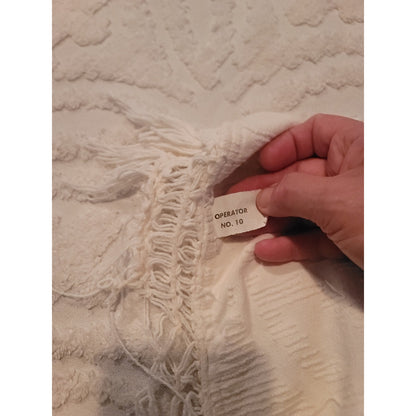 Vintage White Chenille Candlewick Medallion Queen Bedspread with Fringe