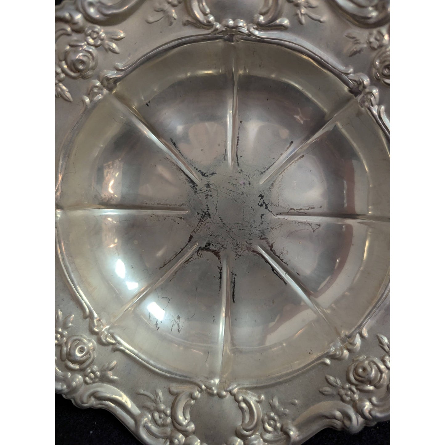 Vintage Ornate Silverplate Repousse Scalloped Bowl Hollywood Regency