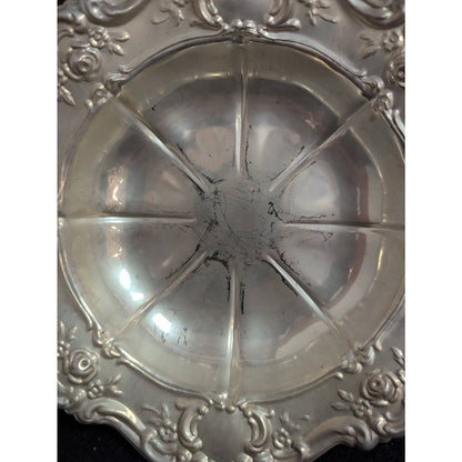 Vintage Ornate Silverplate Repousse Scalloped Bowl Hollywood Regency