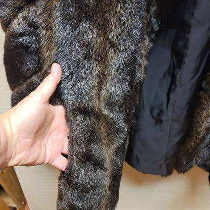 Vintage Basic Editions Faux Fur Coat Jacket Espresso LARGE Pockets 80s Collar
