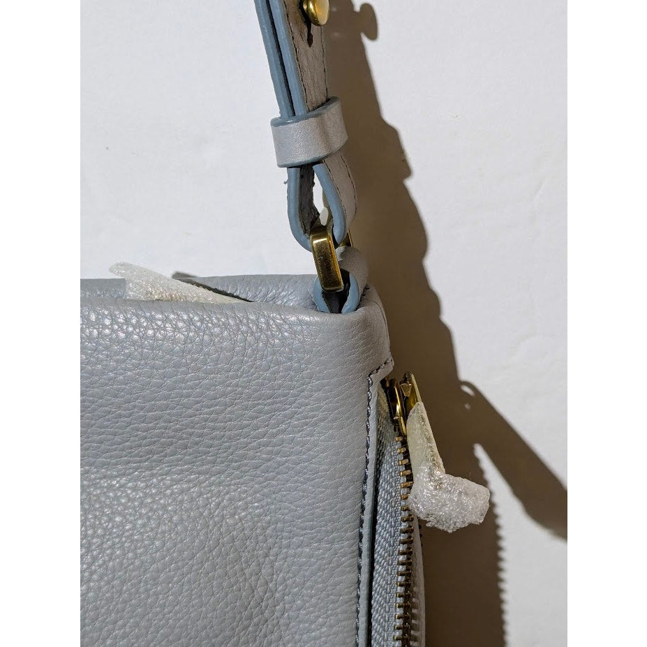 Fossil Preston Small Expandable Crossbody Bag Pastel Blue Leather NWT Travel