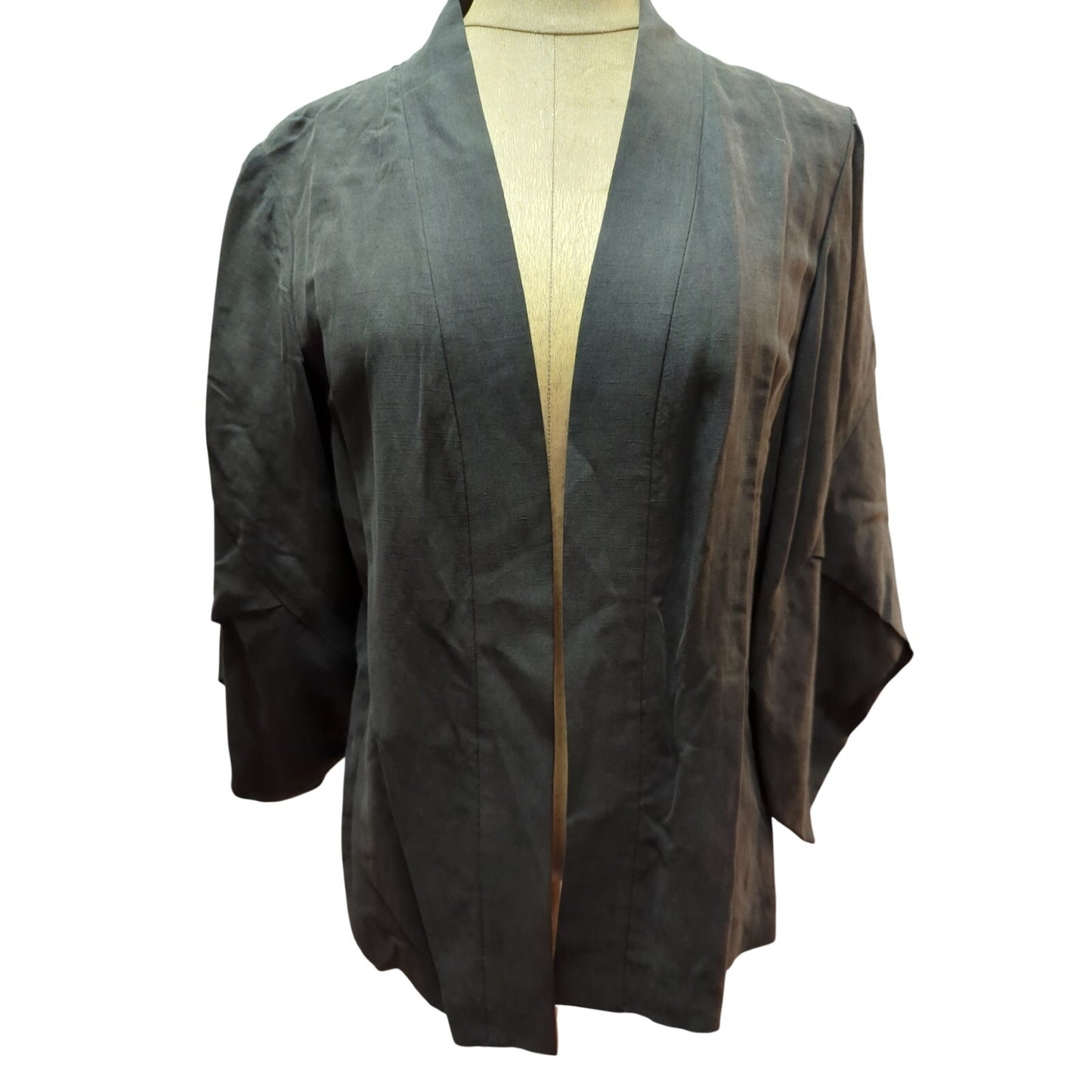 Nurture Silk Linen Open Front Cardigan Blazer XS Lagenlook Black Quiet Luxury